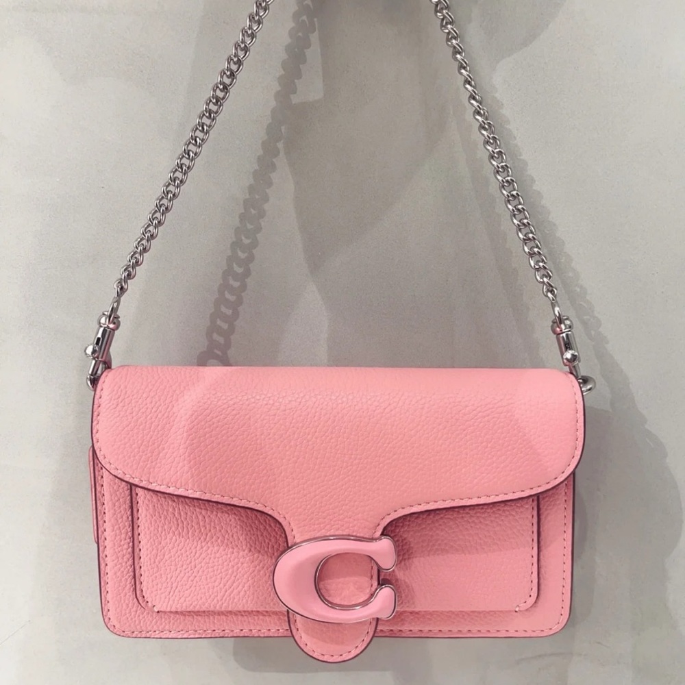 Coach Tabby Chain Clutch Polished Pebble Leather/Silver/Vivid Pink - Picture 5 of 10